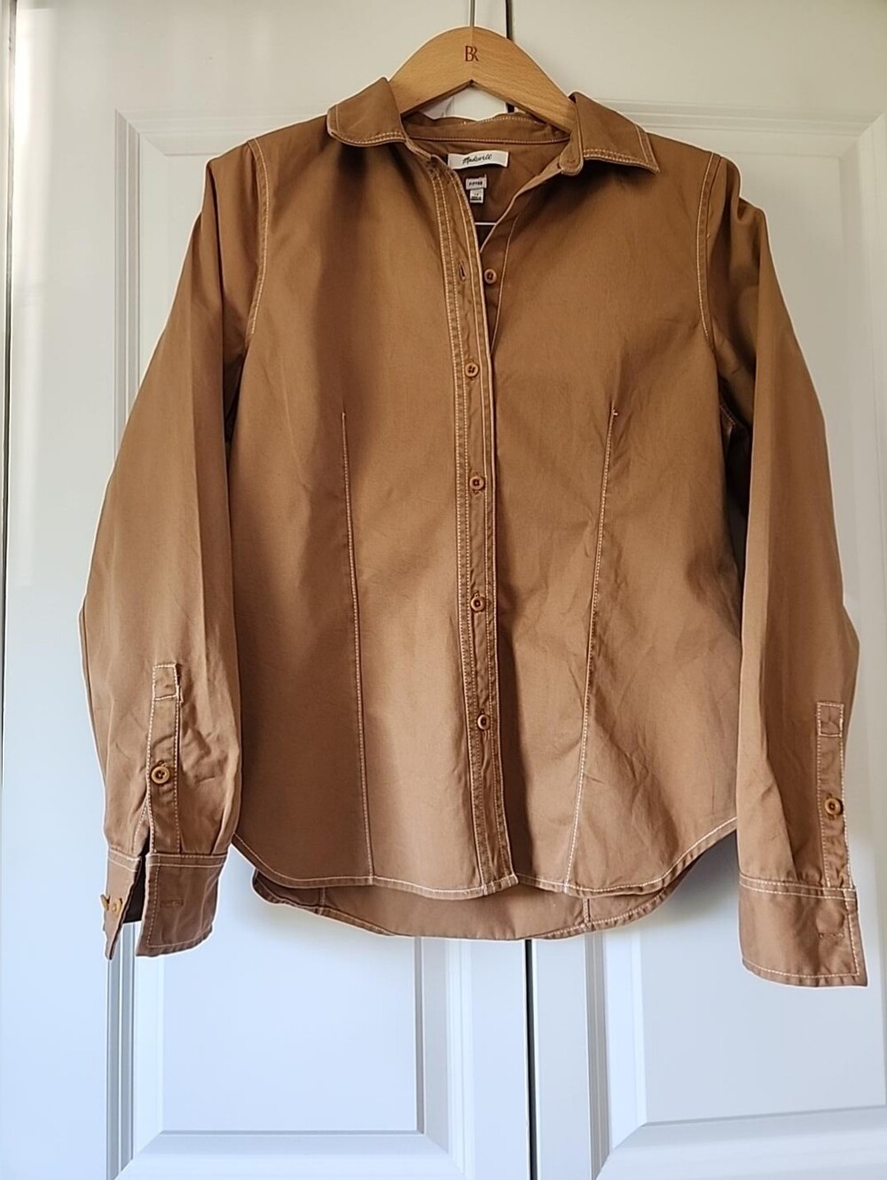 Madewell Fitted Button Down Shirt Brown Cotton Size 12
